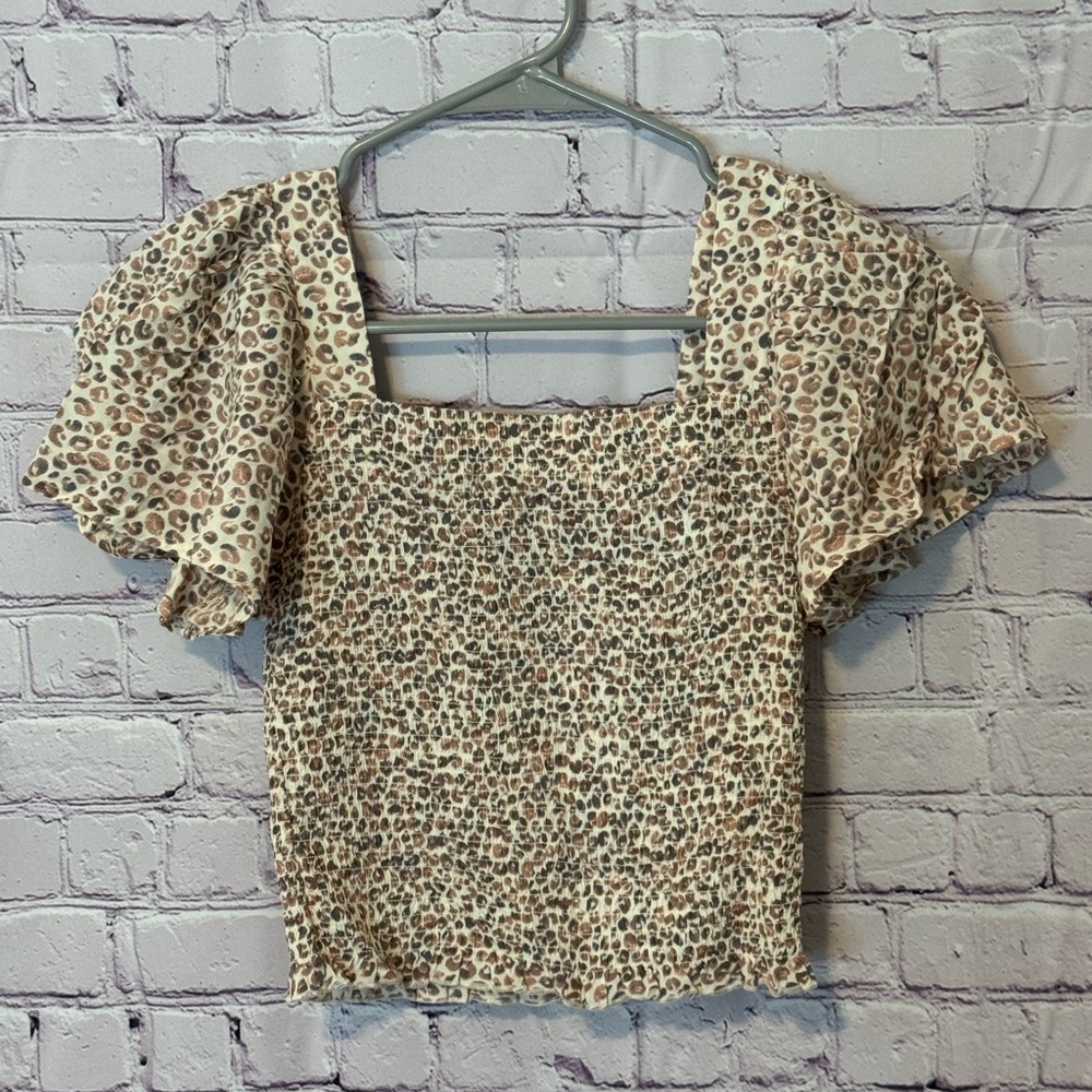 Japna Tan Flutter Sleeve Crop Blouse